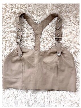 Beige Leather Crop Top with Decorative Adjustable Straps